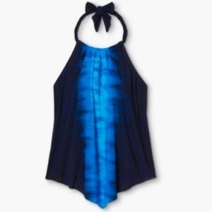 Aqua Green High Neck Halter Tankini Top Blue medium